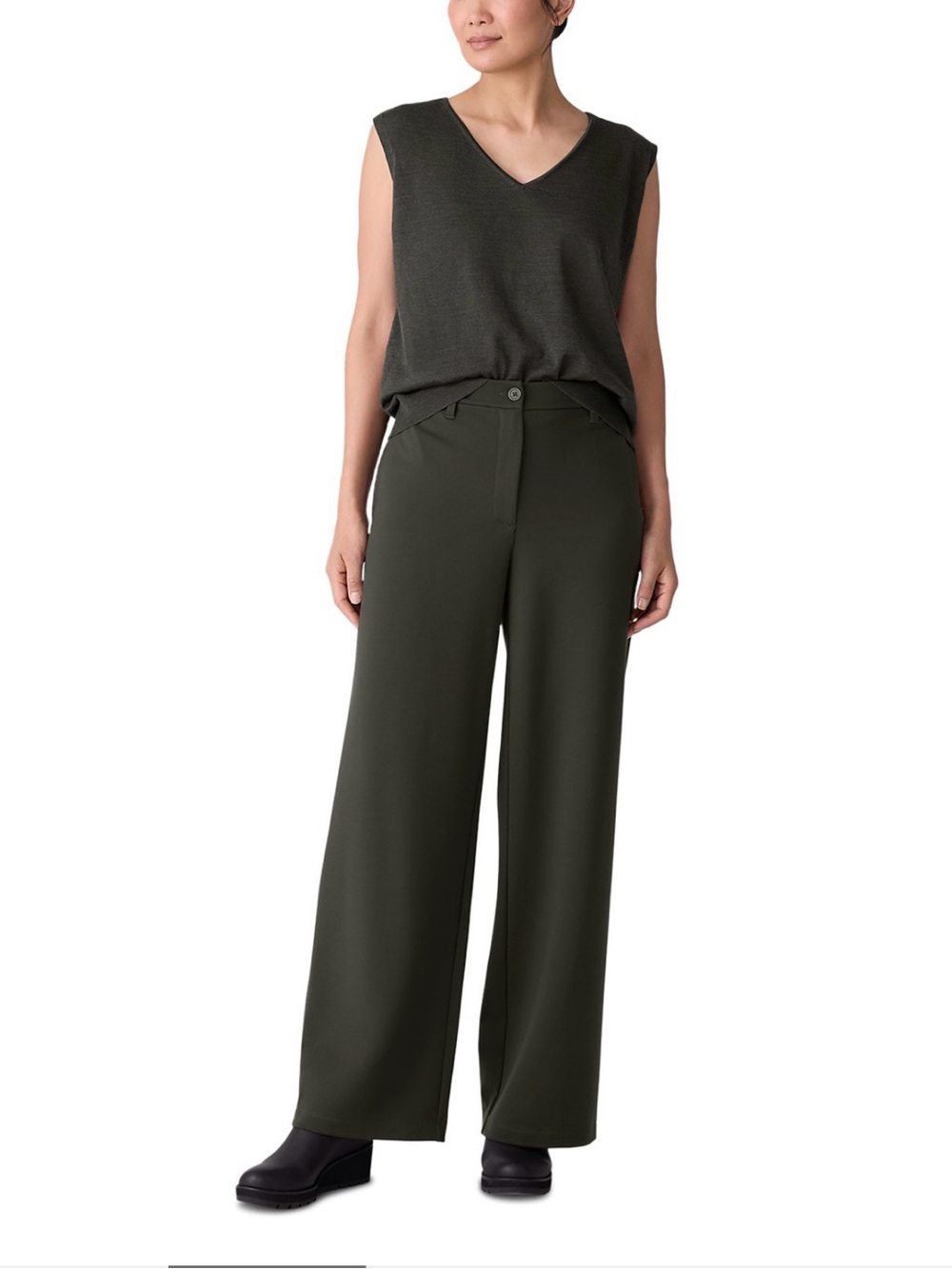 Eileen Fisher Wide Leg Pants in Dark Olive